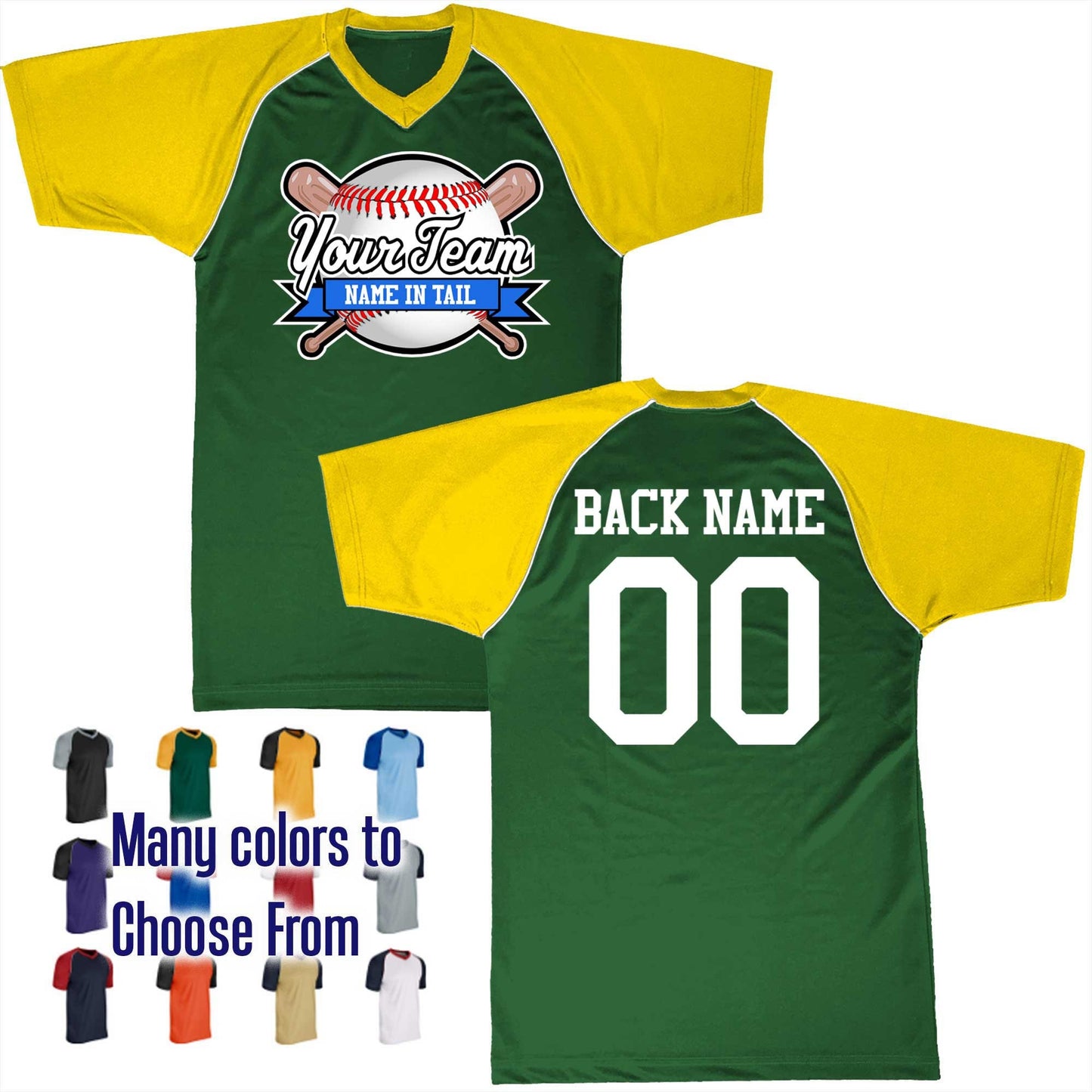 Baseball All Star Ribbon Bat Ball  Logo V-Neck Custom Baseball Jersey Customized, Player Names and Numbers, Economical Printed in USA