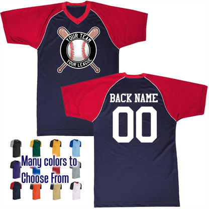 Baseball Circle Text Logo V-Neck Custom Baseball Jersey Customized with Your Team as a logo, Player Names Numbers, Economical Printed in USA