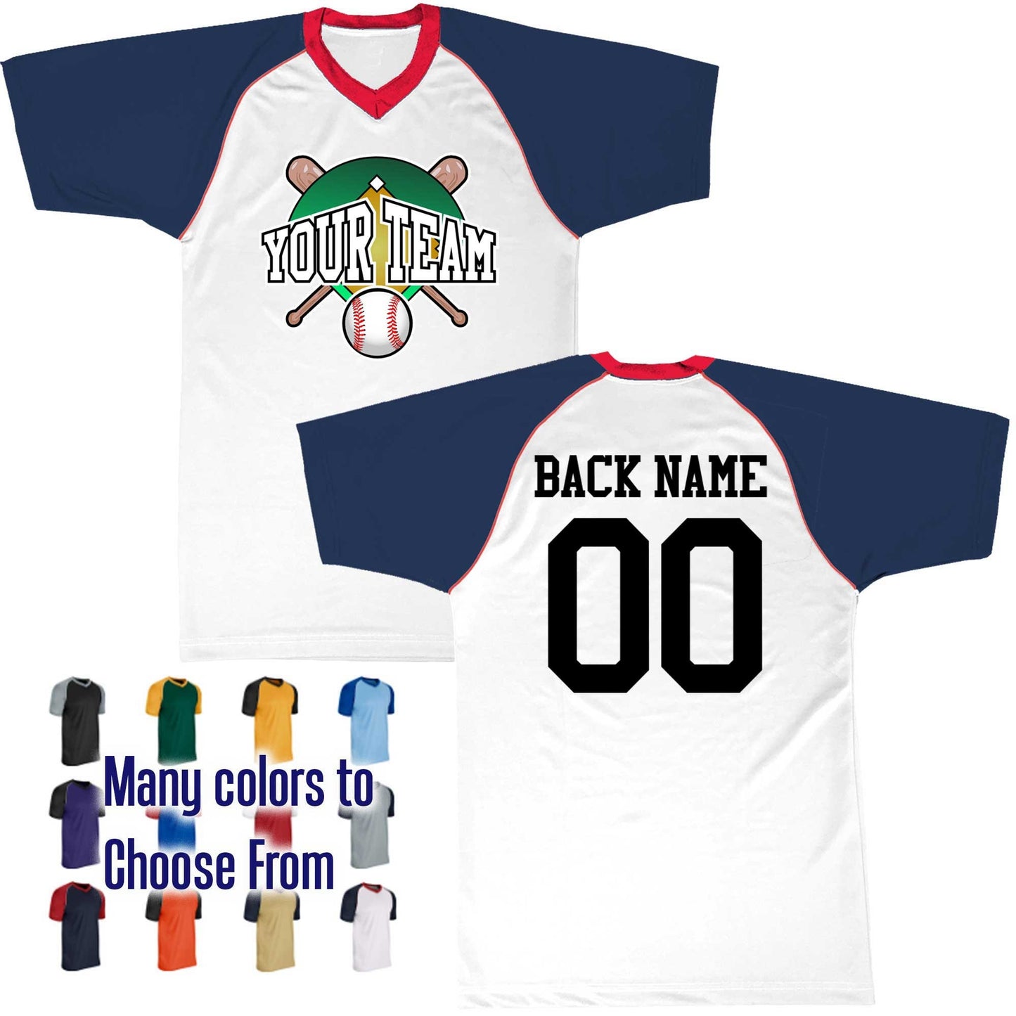 Baseball Diamond Perspective Text Logo V-Neck Custom Baseball Jersey Customized, Player Names and Numbers, Economical Printed in USA