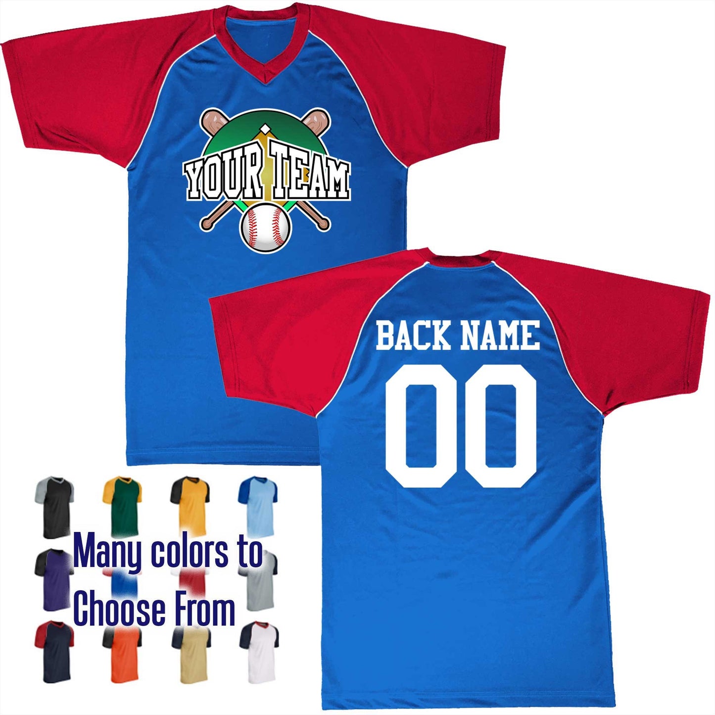 Baseball Diamond Perspective Text Logo V-Neck Custom Baseball Jersey Customized, Player Names and Numbers, Economical Printed in USA