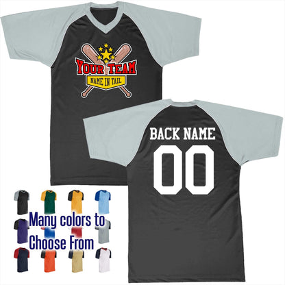 Baseball All Star Diamond Curve Up Text Logo V-Neck Custom Baseball Jersey Customized, Player Names and Numbers, Economical Printed in USA