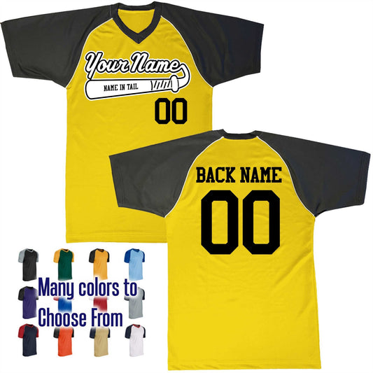 Name in Tail Baseball Bat Logo V-Neck Custom Baseball Jersey Customized, Player Names and Numbers, Economical Printed in USA