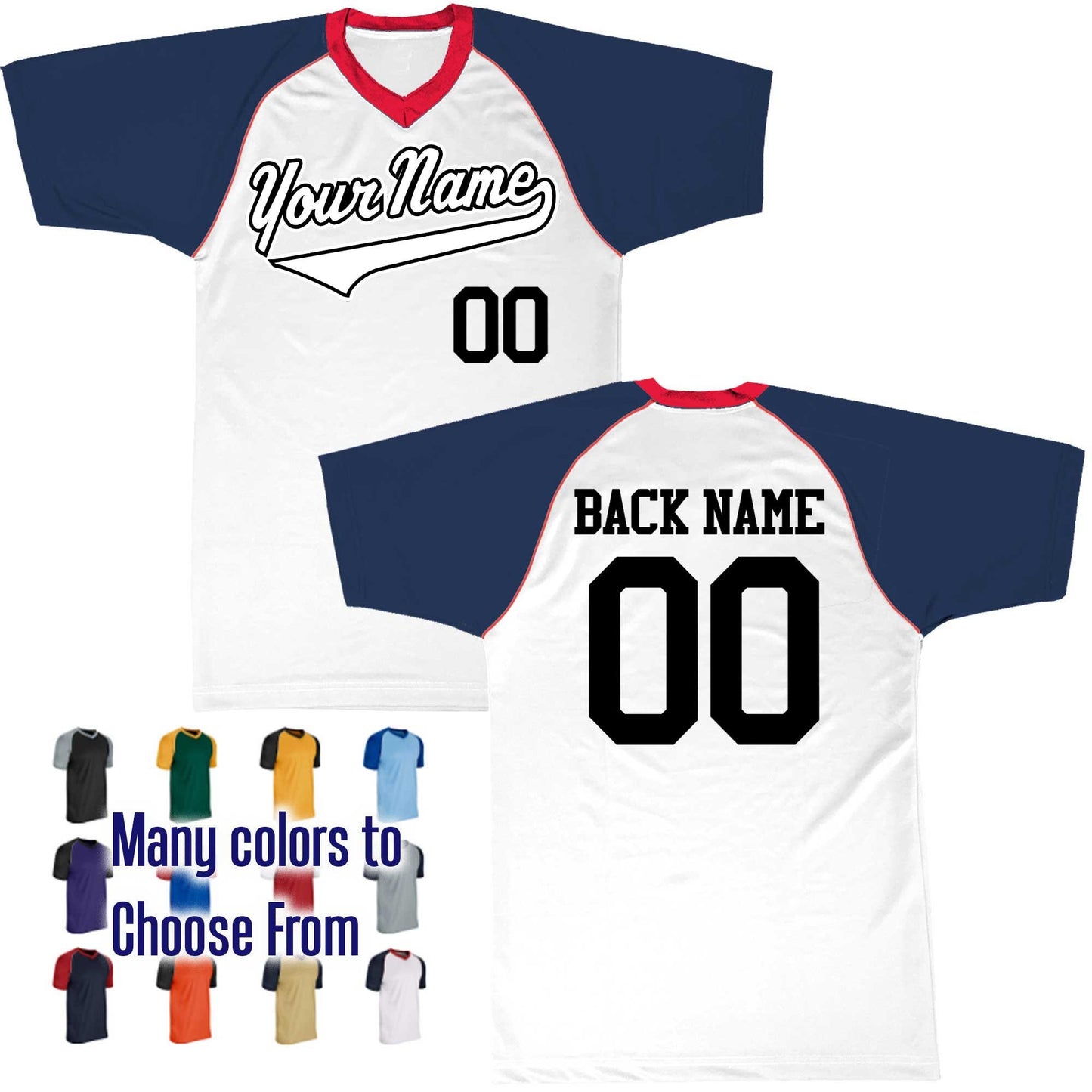 Baseball Wedge Flat Top Tail Baseball Logo V-Neck Custom Baseball Jersey Customized, Player Names and Numbers, Economical Printed in USA