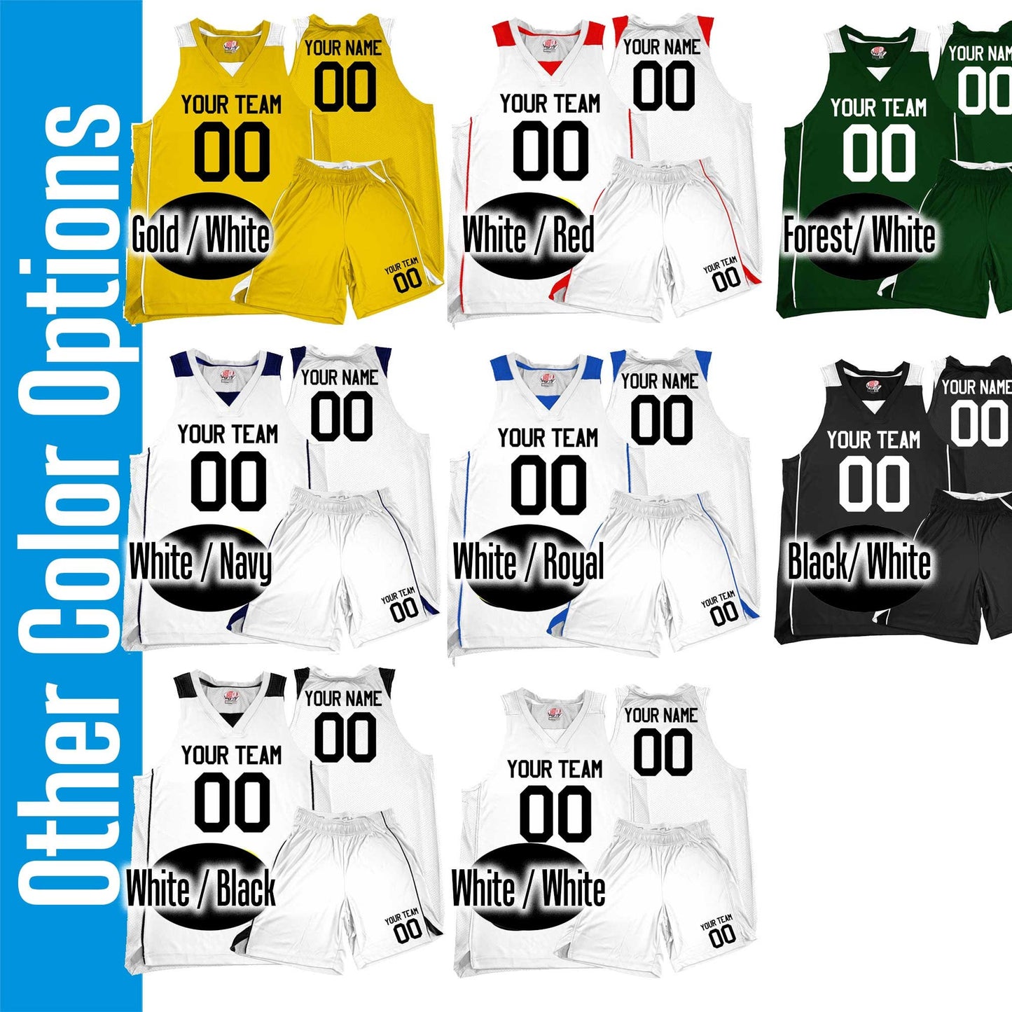 Custom Basketball Uniforms, Piping Sides, Mesh Back, Contrast Shoulders | Mix and Match Jerseys and Shorts. Printed and Shipped from USA