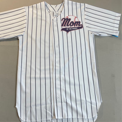 Custom Mom of the Rookie Pinstriped Real Baseball Jersey| Full Button Down, Pro Material White or Grey with Black, Navy or Red Pinstripes