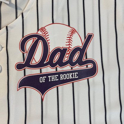 Custom Mom of the Rookie Pinstriped Real Baseball Jersey| Full Button Down, Pro Material White or Grey with Black, Navy or Red Pinstripes