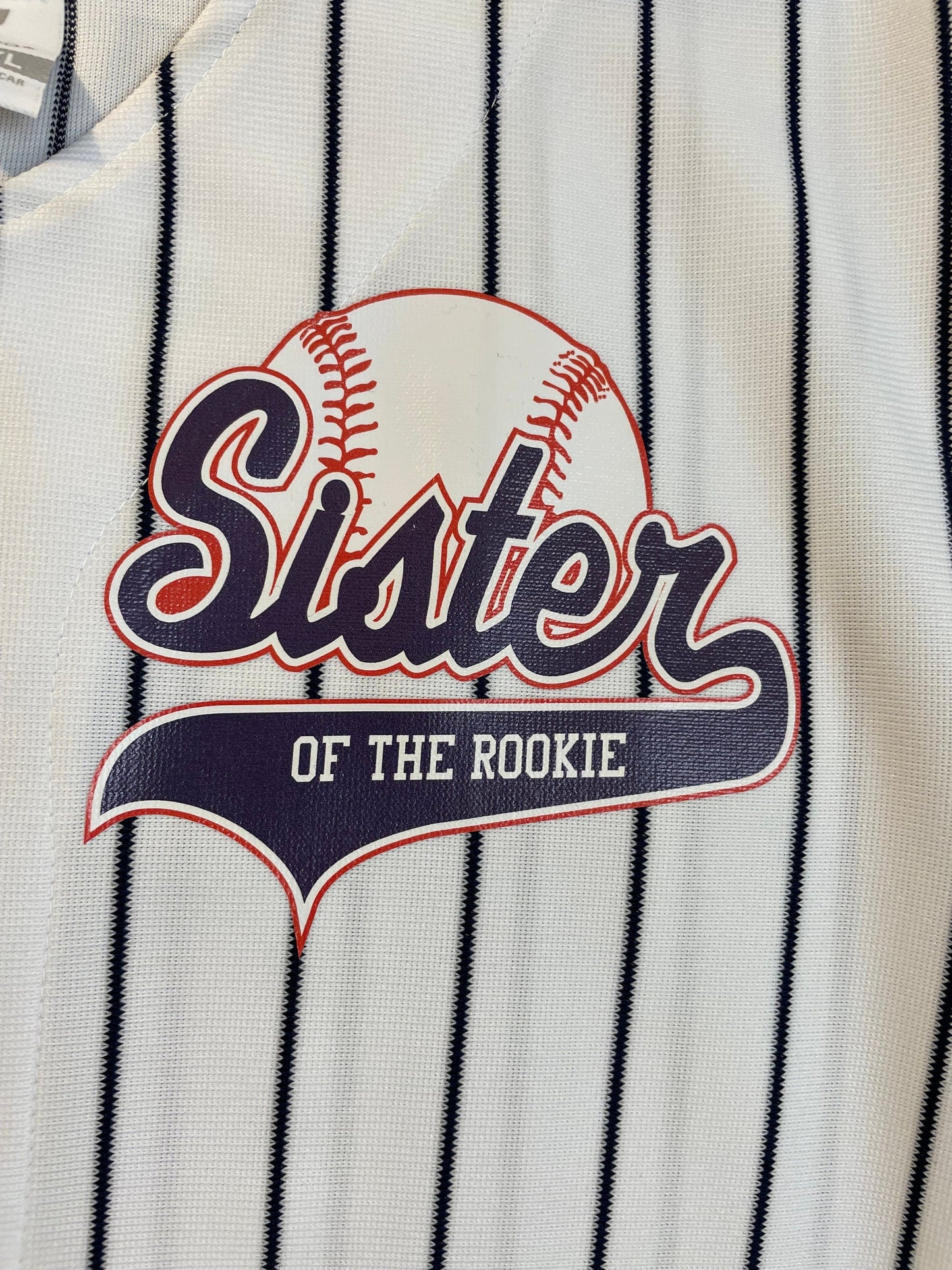 Custom Mom of the Rookie Pinstriped Real Baseball Jersey| Full Button Down, Pro Material White or Grey with Black, Navy or Red Pinstripes