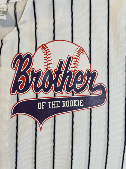 Custom Mom of the Rookie Pinstriped Real Baseball Jersey| Full Button Down, Pro Material White or Grey with Black, Navy or Red Pinstripes