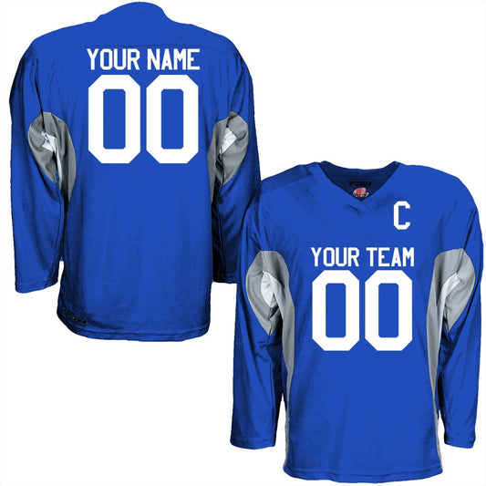 Customized Hockey Jersey Royal Blue, Scarlet Red, Navy Blue and White Options.  Personalized for You