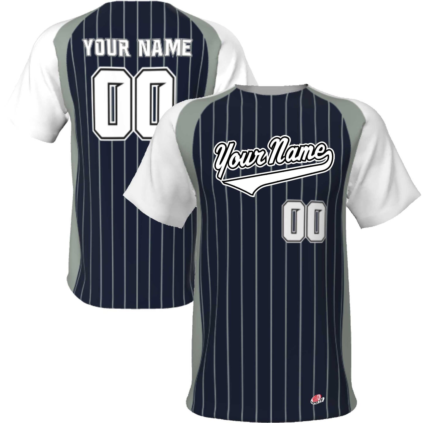 Custom Pinstripe Baseball Jersey: Splash Sleeve, Personalized Team Logo