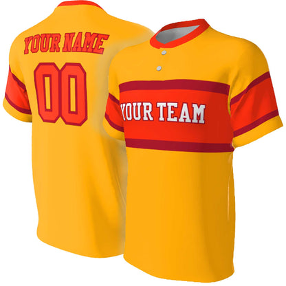 Retro Two Button Baseball Jersey: Wide Stripe, Color Coordinated Neck