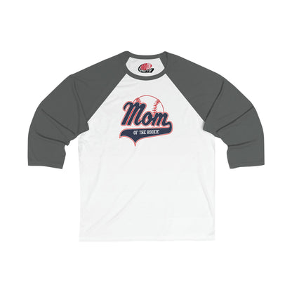 Mom of the Rookie, Slim Fit Unisex 3/4 Sleeve Baseball Tee, Customizable Baseball Shirt, Colorblock Raglan Sleeve, Your Name Number on back