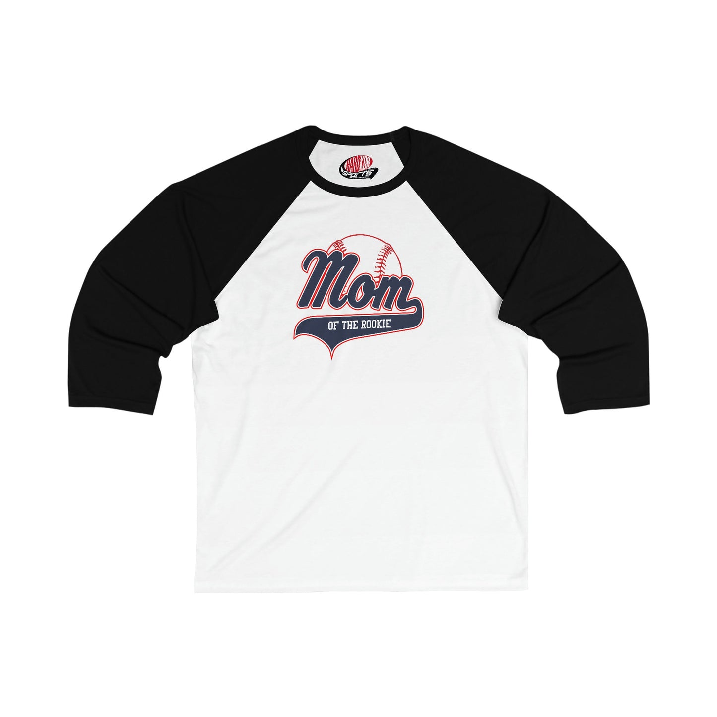 Mom of the Rookie, Slim Fit Unisex 3/4 Sleeve Baseball Tee, Customizable Baseball Shirt, Colorblock Raglan Sleeve, Your Name Number on back