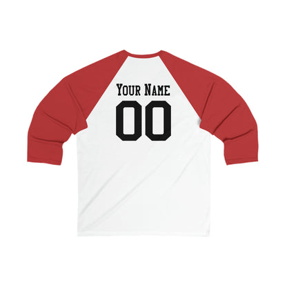 Dad of the Rookie, Men's fitted 3/4 Sleeve Baseball Tee, Customizable Baseball Shirt, Colorblock Raglan Sleeve, Your Name Number on back