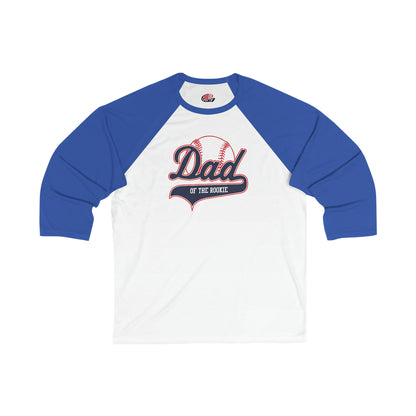 Dad of the Rookie, Men's fitted 3/4 Sleeve Baseball Tee, Customizable Baseball Shirt, Colorblock Raglan Sleeve, Your Name Number on back