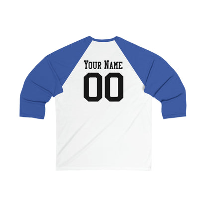 Dad of the Rookie, Men's fitted 3/4 Sleeve Baseball Tee, Customizable Baseball Shirt, Colorblock Raglan Sleeve, Your Name Number on back