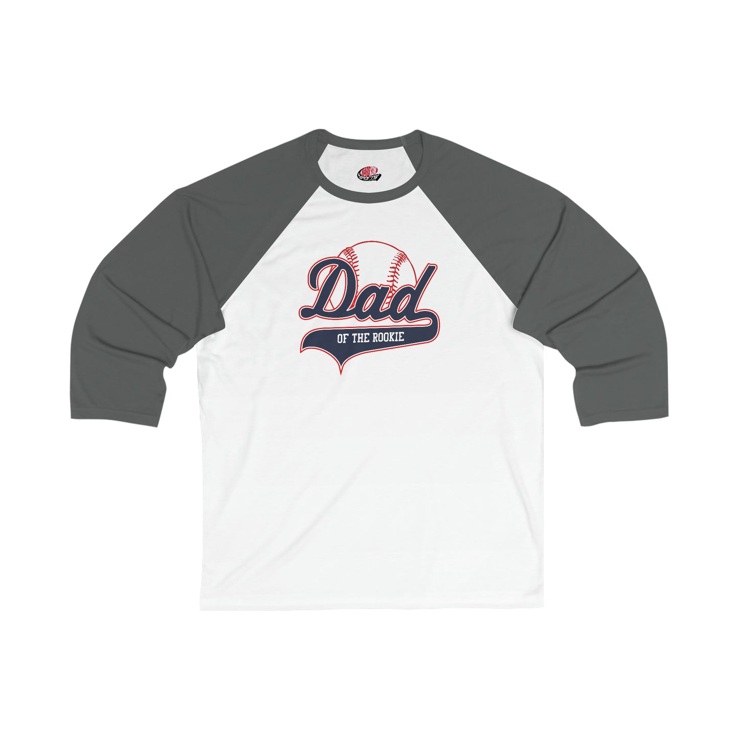 Dad of the Rookie, Men's fitted 3/4 Sleeve Baseball Tee, Customizable Baseball Shirt, Colorblock Raglan Sleeve, Your Name Number on back