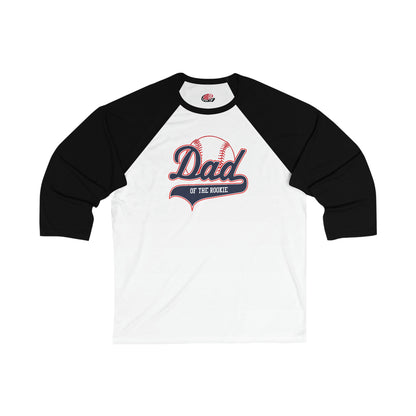 Dad of the Rookie, Men's fitted 3/4 Sleeve Baseball Tee, Customizable Baseball Shirt, Colorblock Raglan Sleeve, Your Name Number on back