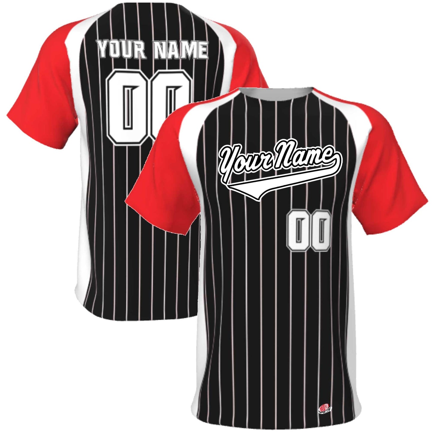 Custom Pinstripe Baseball Jersey: Splash Sleeve, Personalized Team Logo