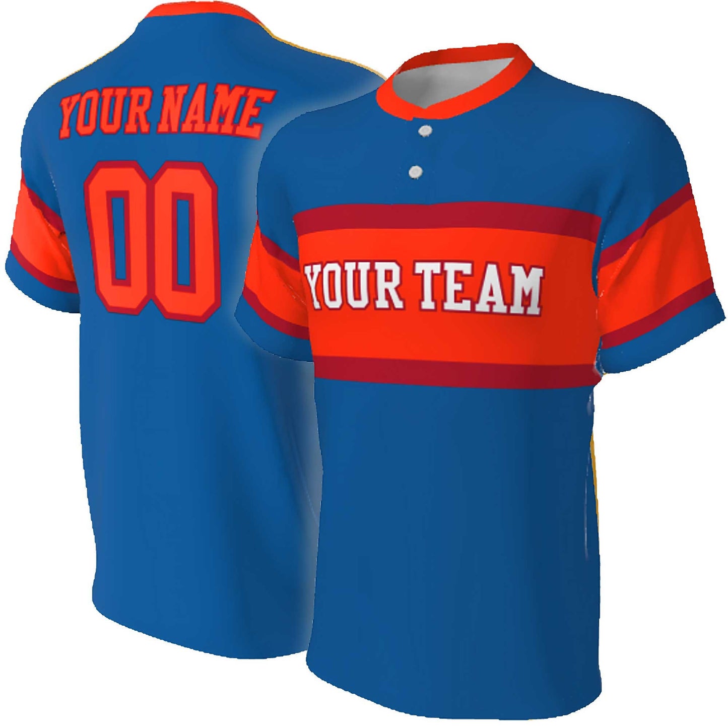 Retro Two Button Baseball Jersey: Wide Stripe, Color Coordinated Neck