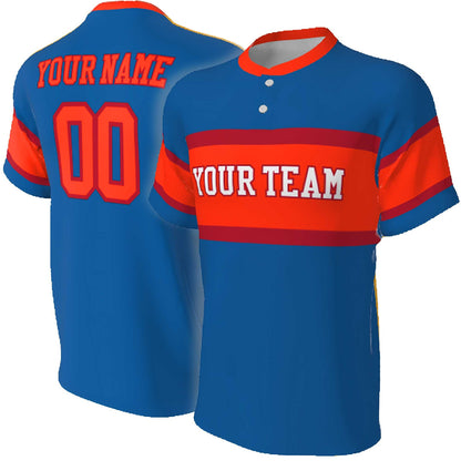 Retro Two Button Baseball Jersey: Wide Stripe, Color Coordinated Neck