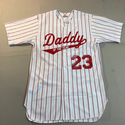 Custom Daddy of the Year Authentic Pro Weight Knitted in Pinstriped Baseball Jersey Gift for Dad, customized with your year, choice of names