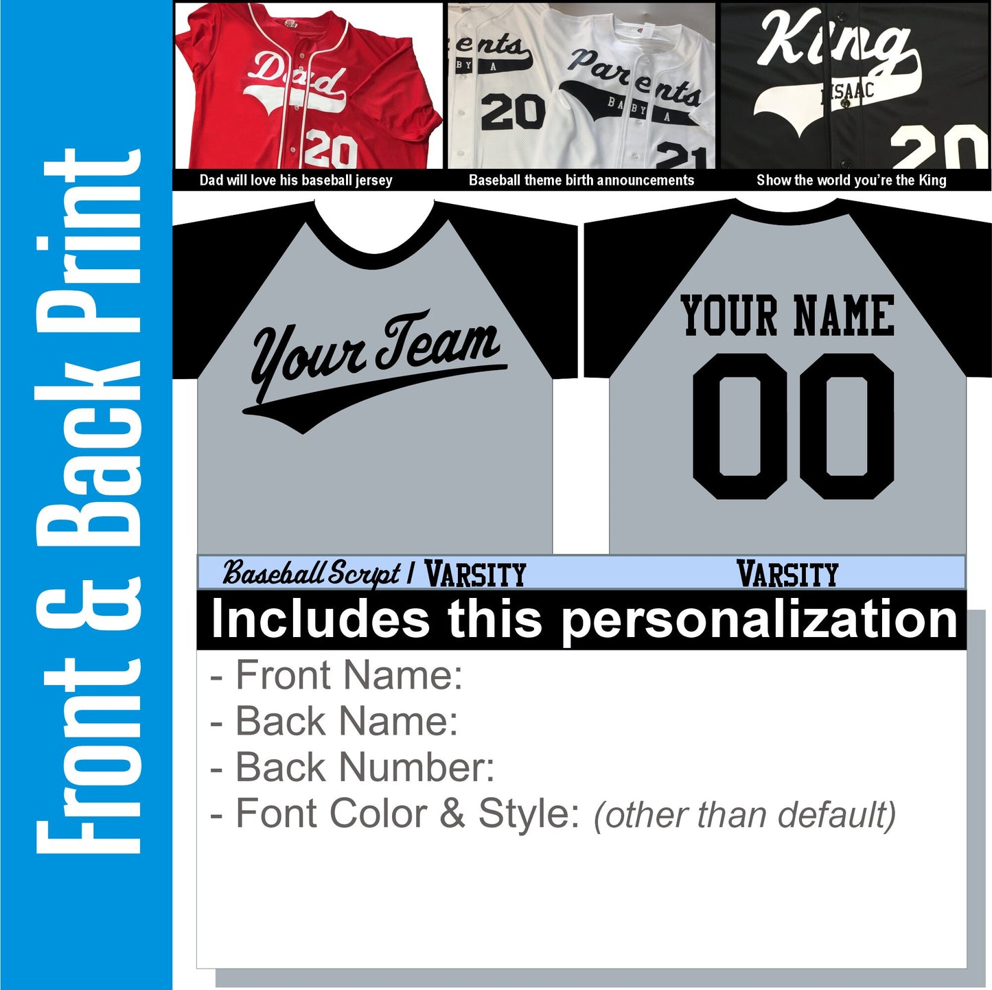 100% Cotton Baseball T, Personalized 3/4 Sleeve, Raglan cut, Baseball Henley T-Shirt