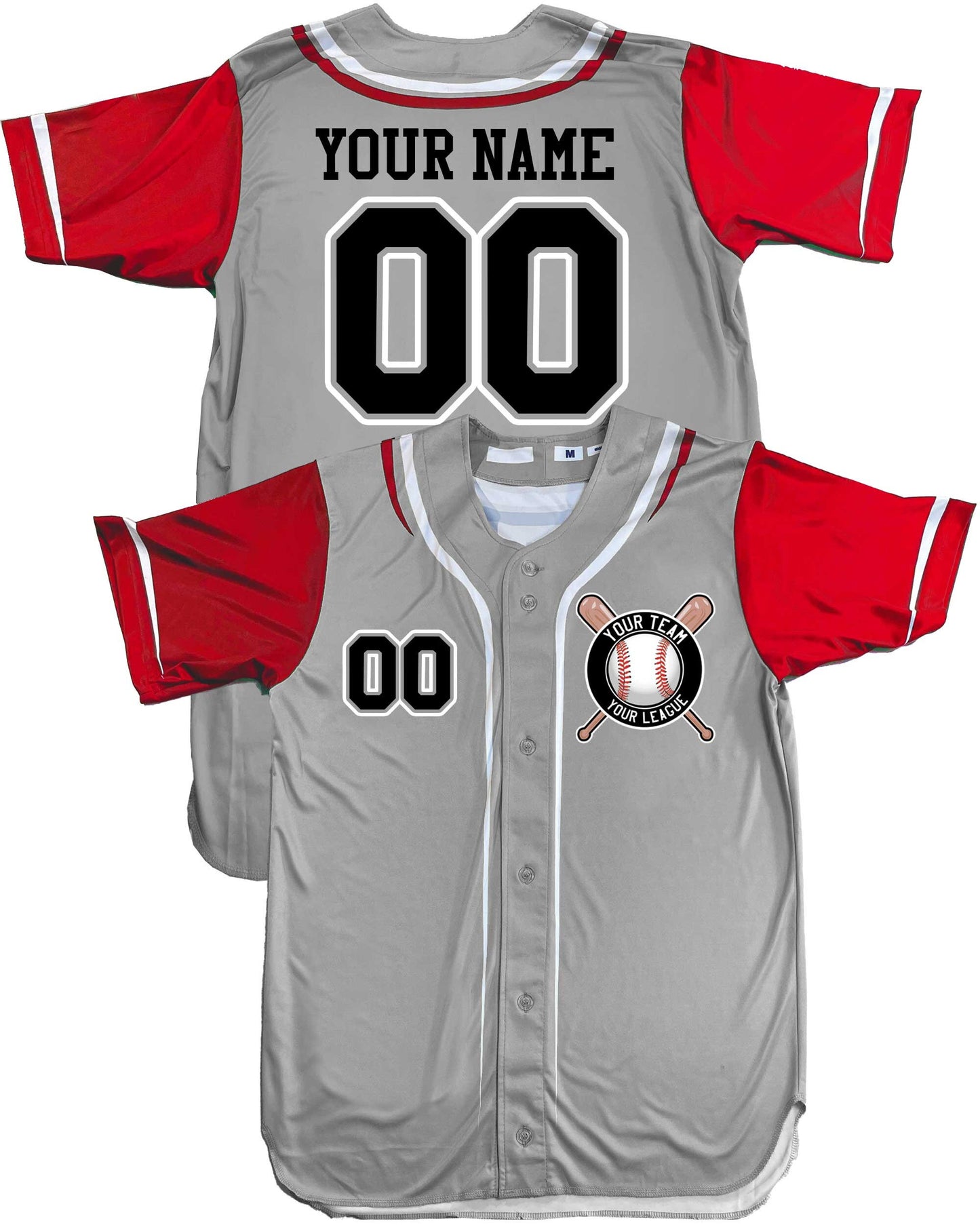 Customizable Baseball Jersey: 6-Button, 3-Color Trim, Team Logo
