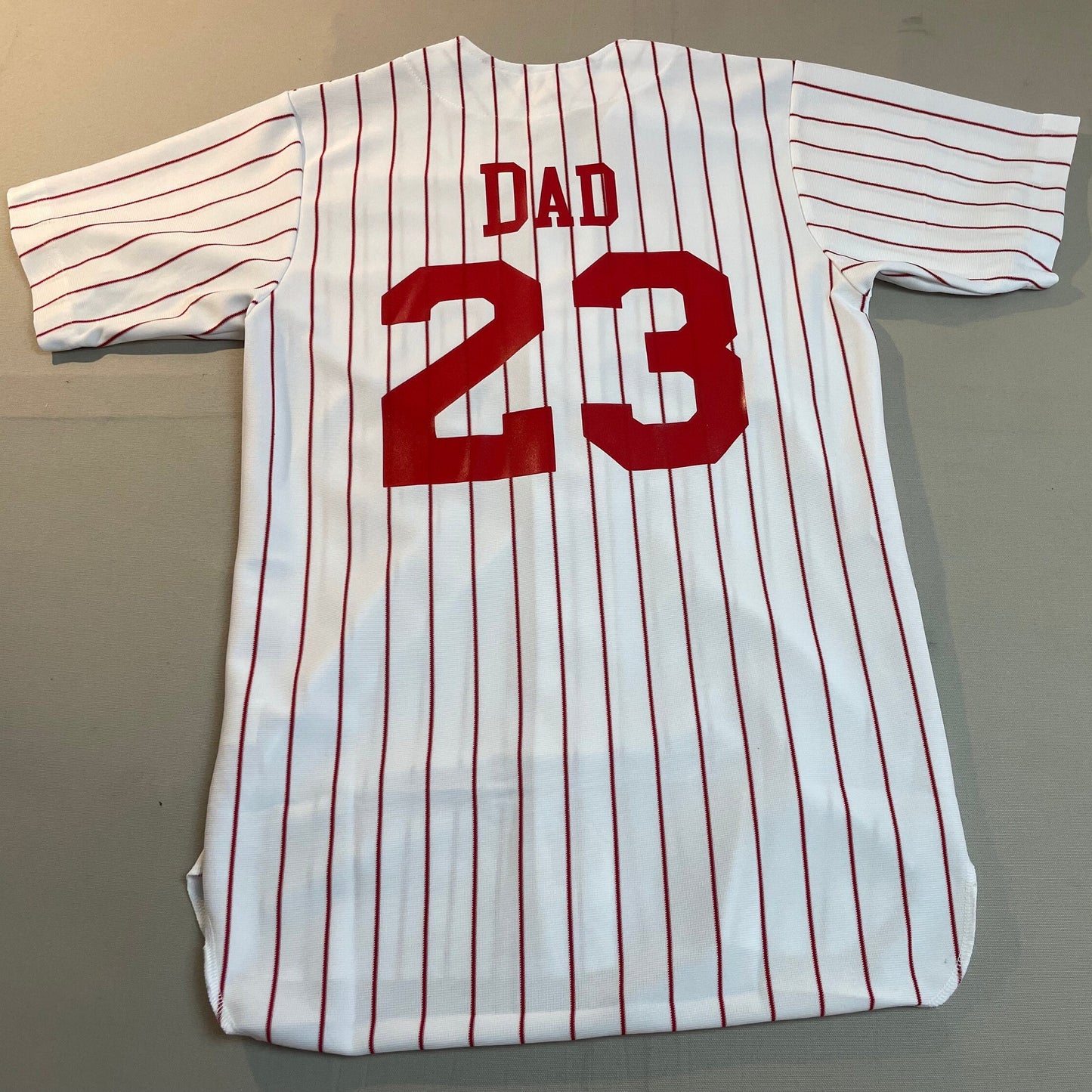 Custom Daddy of the Year Authentic Pro Weight Knitted in Pinstriped Baseball Jersey Gift for Dad, customized with your year, choice of names