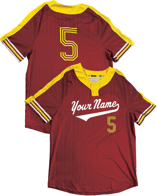 Custom Pinstripe Baseball Jersey: Two-Button, Short Sleeve, Team Logo