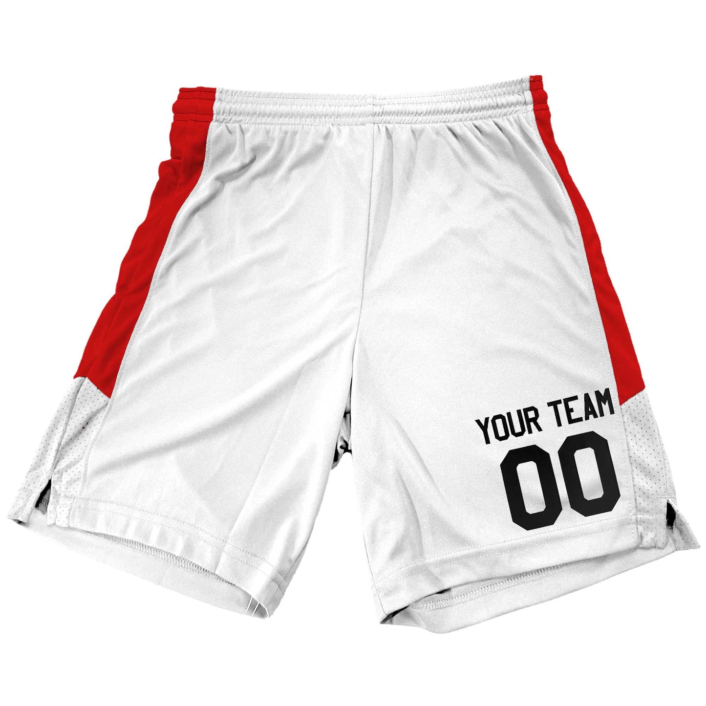 Men's Custom Basketball Shorts, 2 color Contrast Mesh Side Panel, Customized Name and Number on Left Leg, Coordinate with a Matching Jersey
