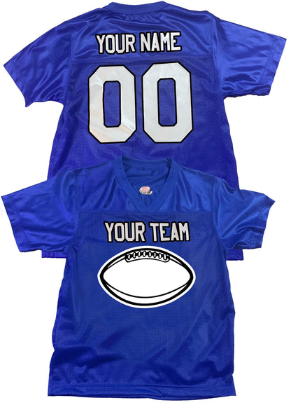 Royal Blue Custom Football Jersey, customized with Names and Numbers 1 Color, 2 Color, Football Art or Sleeve Numbers, 18 Vinyl Print Colors