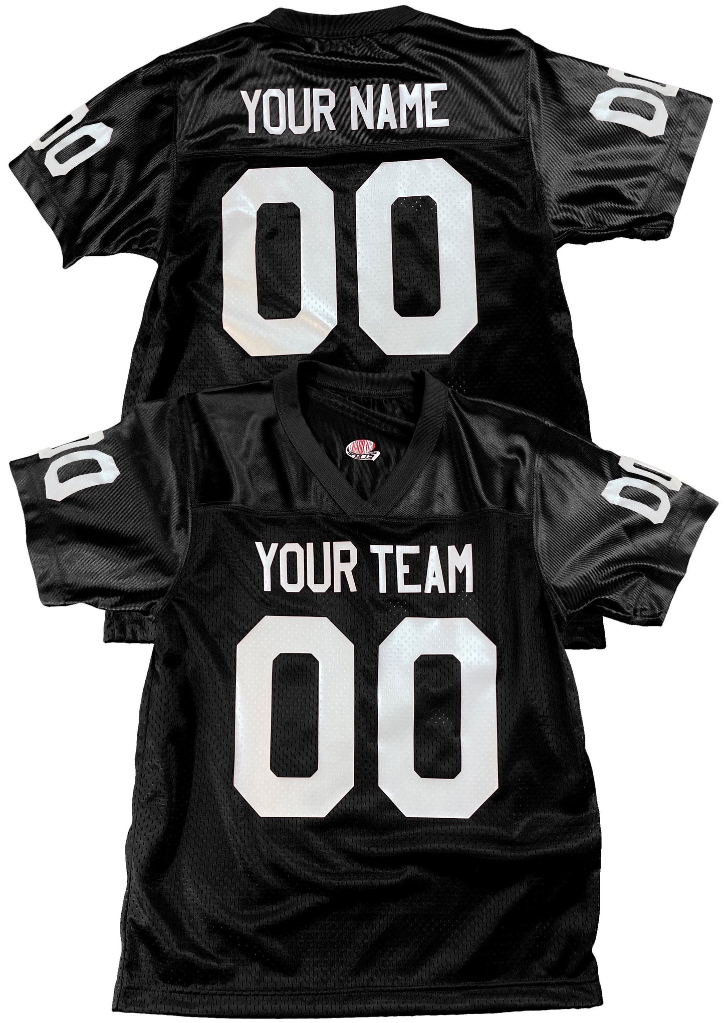 Black Custom Football Jersey, customized with Names and Numbers 1 Color, 2 Color, Football Art or Sleeve Numbers, 18 Vinyl Print Colors