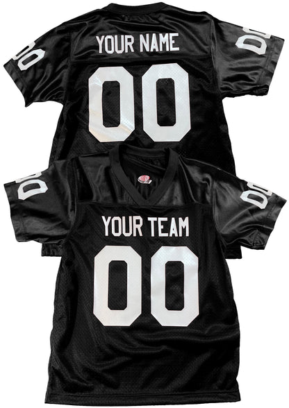 Black Custom Football Jersey, customized with Names and Numbers 1 Color, 2 Color, Football Art or Sleeve Numbers, 18 Vinyl Print Colors