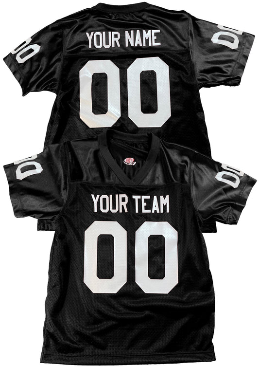 Black Custom Football Jersey, customized with Names and Numbers 1 Color, 2 Color, Football Art or Sleeve Numbers, 18 Vinyl Print Colors