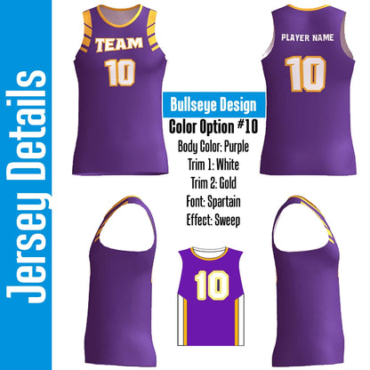 Custom Basketball Jersey: Purple, White & Gold, Personalized Team Uniform