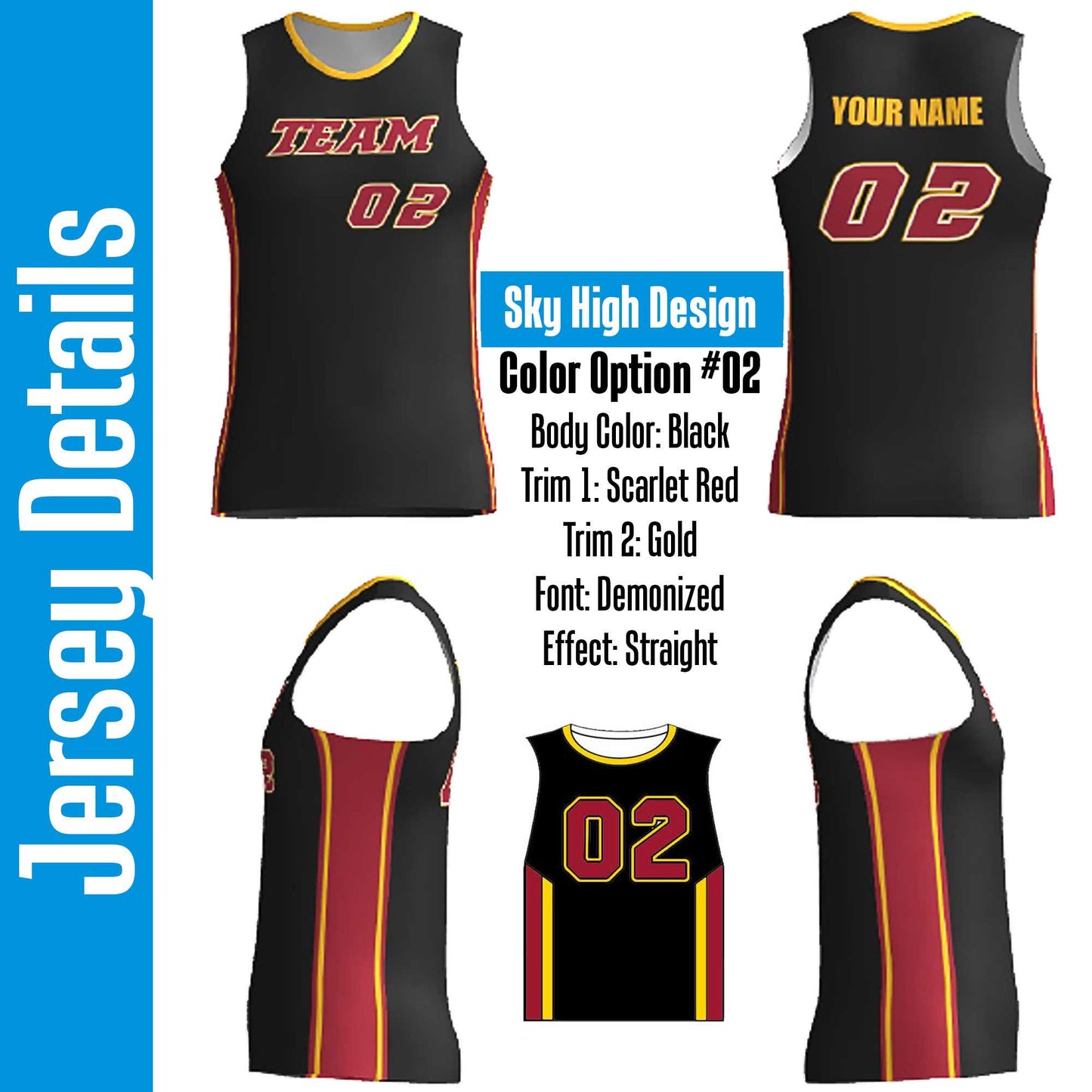 Custom Basketball Jersey: Black, Scarlet Red & Gold, Sky High Design