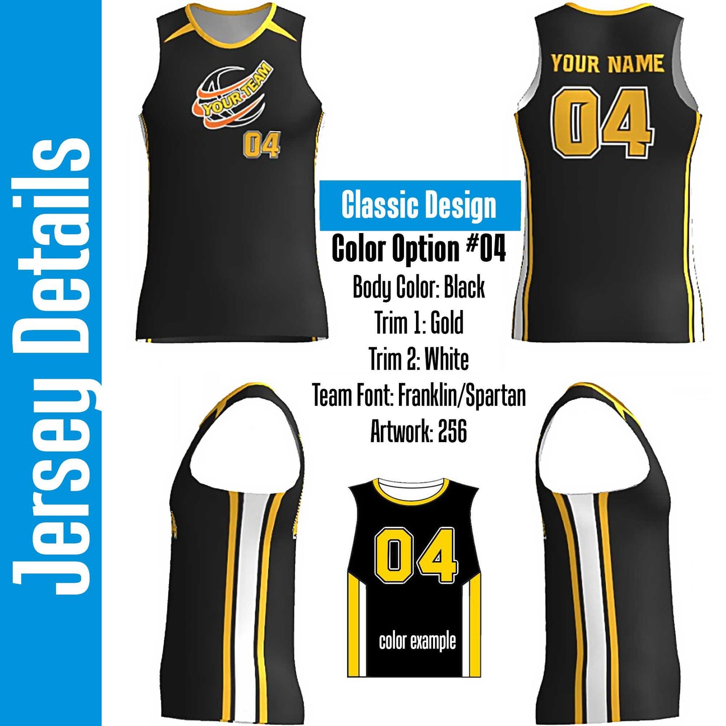 Custom Basketball Jersey: Black, Gold, and White with Orange Logo