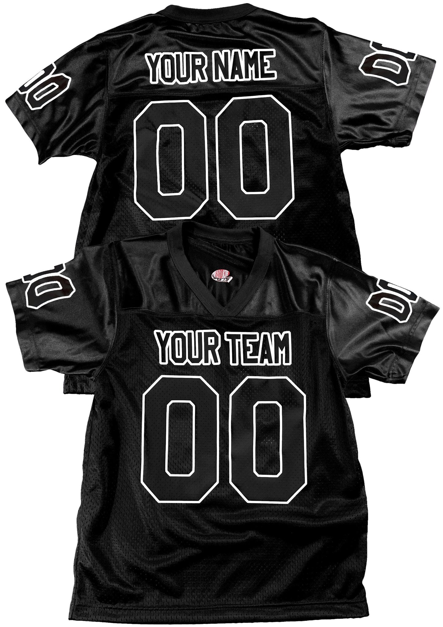 Black Custom Football Jersey, customized with Names and Numbers 1 Color, 2 Color, Football Art or Sleeve Numbers, 18 Vinyl Print Colors