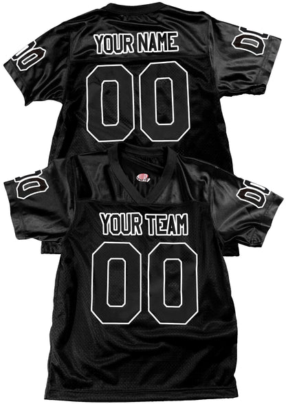 Black Custom Football Jersey, customized with Names and Numbers 1 Color, 2 Color, Football Art or Sleeve Numbers, 18 Vinyl Print Colors