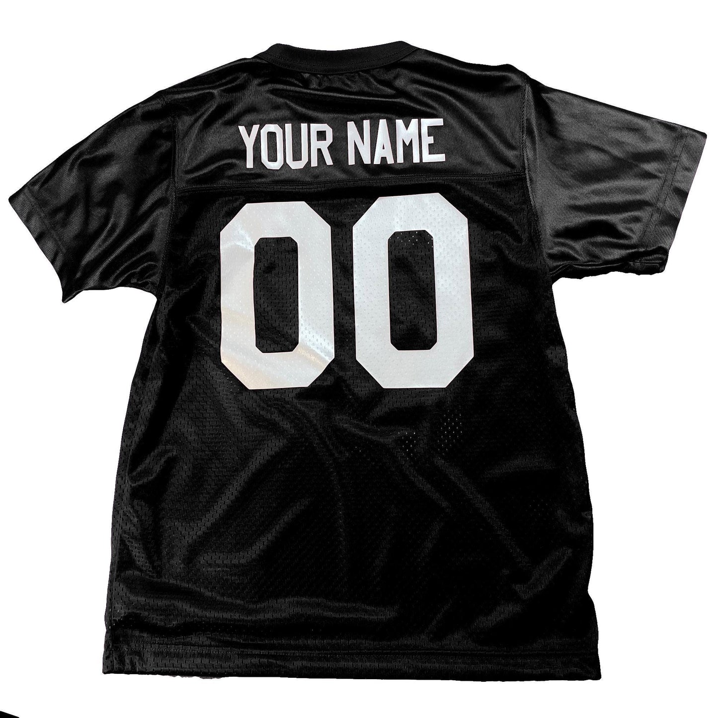 Black Custom Football Jersey, customized with Names and Numbers 1 Color, 2 Color, Football Art or Sleeve Numbers, 18 Vinyl Print Colors