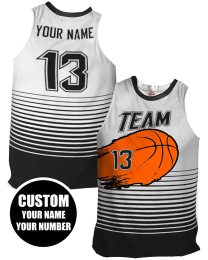 Custom Basketball Jersey: Spectrum Stripes, Flaming Ball Design