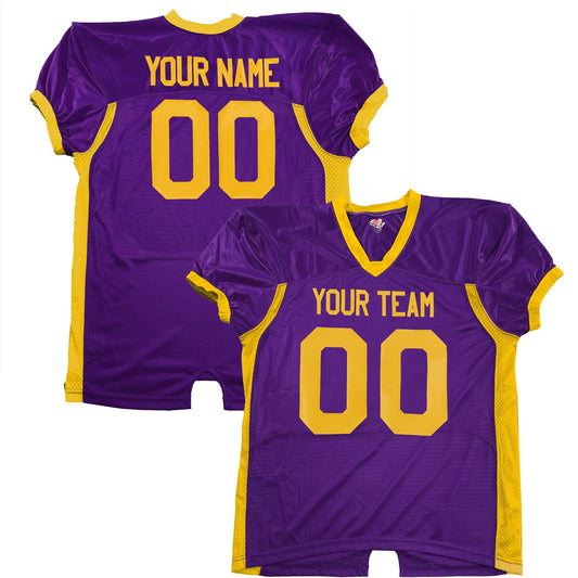 Blitz Pro Style fitted Purple and Gold Football Jersey, Classic Vinyl, Customized Names and Numbers, Authentic School Team Uniform, Durable