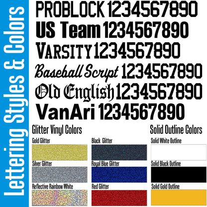 Purple Pro Style Blitz Fitted Shiny, Sparkly, Real Glitter Vinyl Gold Print, Customized Pro Block Names and Numbers, Solid Vinyl Outline