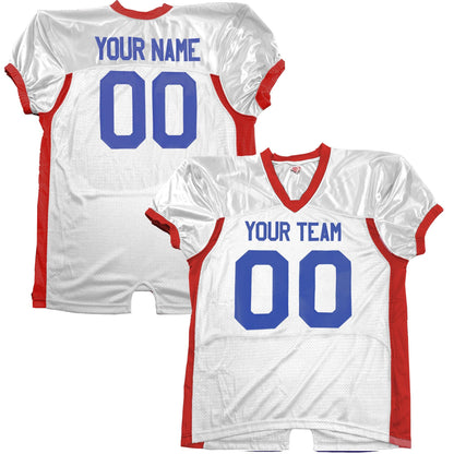 American Football Pro Fit Game Jersey, Red White Blue, Professional Fit Custom College, High School, Patriotic, Stretch Mesh, Dazzle Spandex