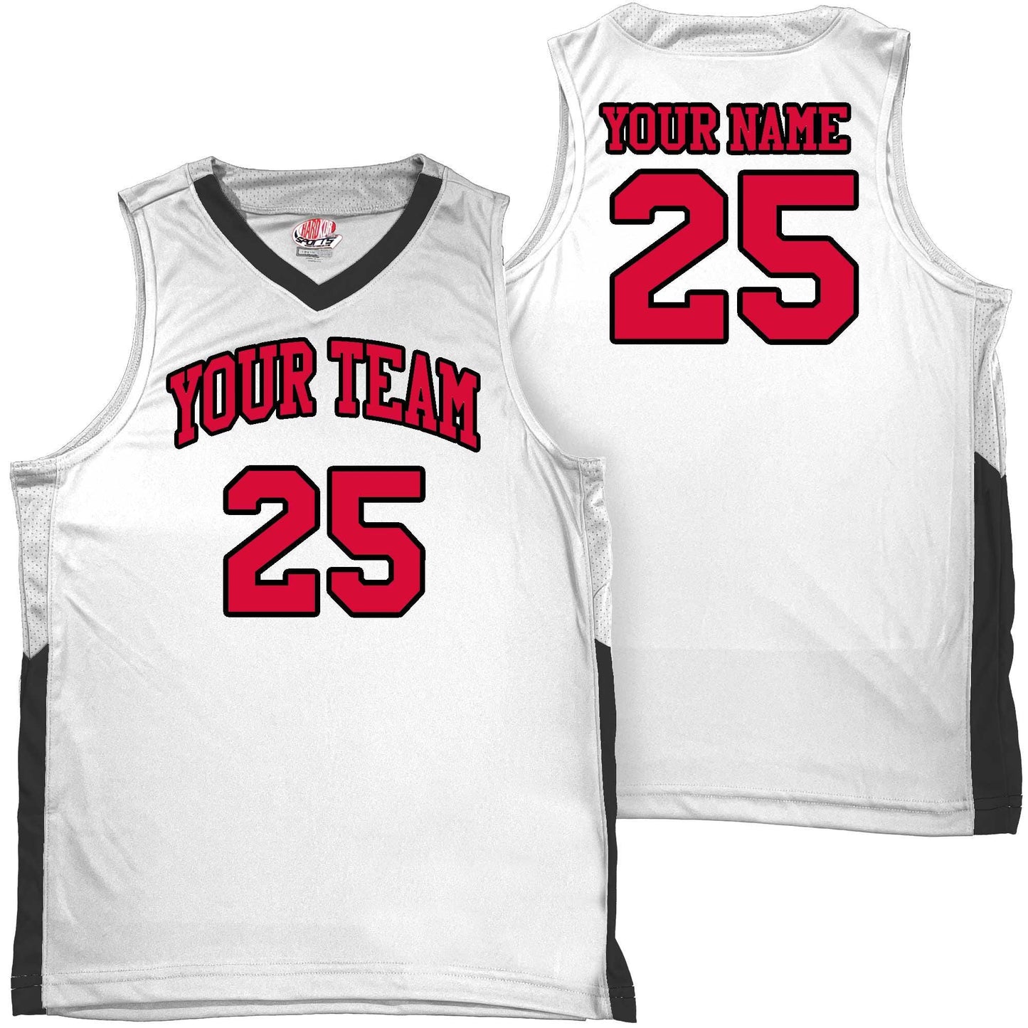 Scarlet Red, Black and white Custom Basketball Jersey Customized - your team or school with vinyl Add Basketball Shorts To make a Uniform
