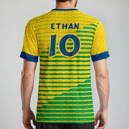 Custom Brazil Soccer Jersey – Yellow Green Blue Edition – Pro Look – Personalized Name and Number