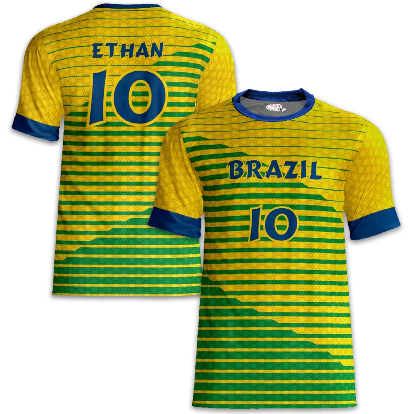 Custom Brazil Soccer Jersey – Yellow Green Blue Edition – Pro Look – Personalized Name and Number