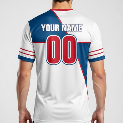 Custom USA Soccer Jersey – White Royal Red Edition – Pro Look – Personalized Name and Number