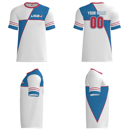 Custom USA Soccer Jersey – White Royal Red Edition – Pro Look – Personalized Name and Number